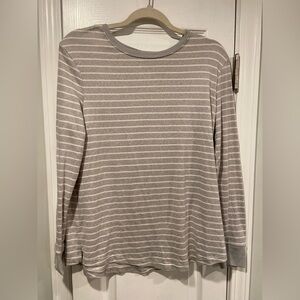 Stars Above Gray White Stripe Crew Neck Soft Plush Long Sleeve Shirt Size M